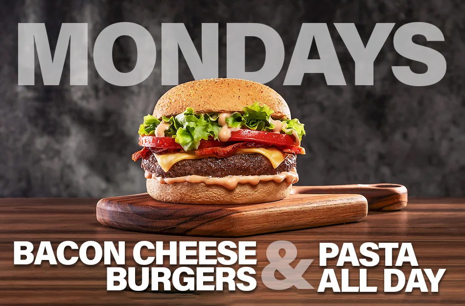 Monday burger and pasta specials at Cowboys Taphouse Calgary NE